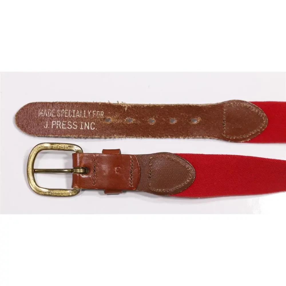 J. Press Vintage Red Striped Stretch Cotton Preppy Belt Brass Buckle 42